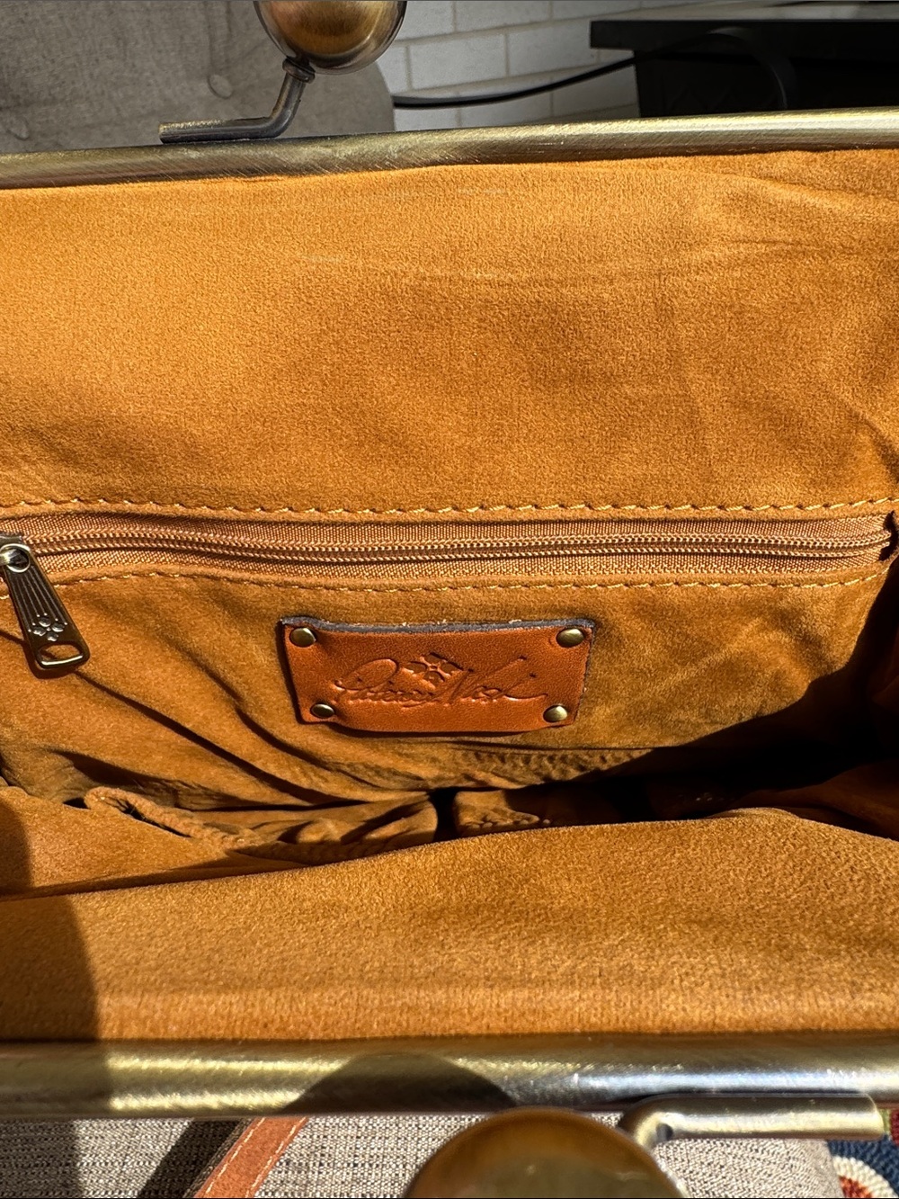 Patricia Nash Brown Suede and Cream Shearling Kiss-Lock Crossbody - Picture 2 of 4